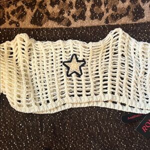 Cream Knit off the Shoulder Long Sleeve Top with Star Patch